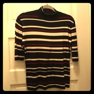 Black, cream and red stripe silk mock turtle